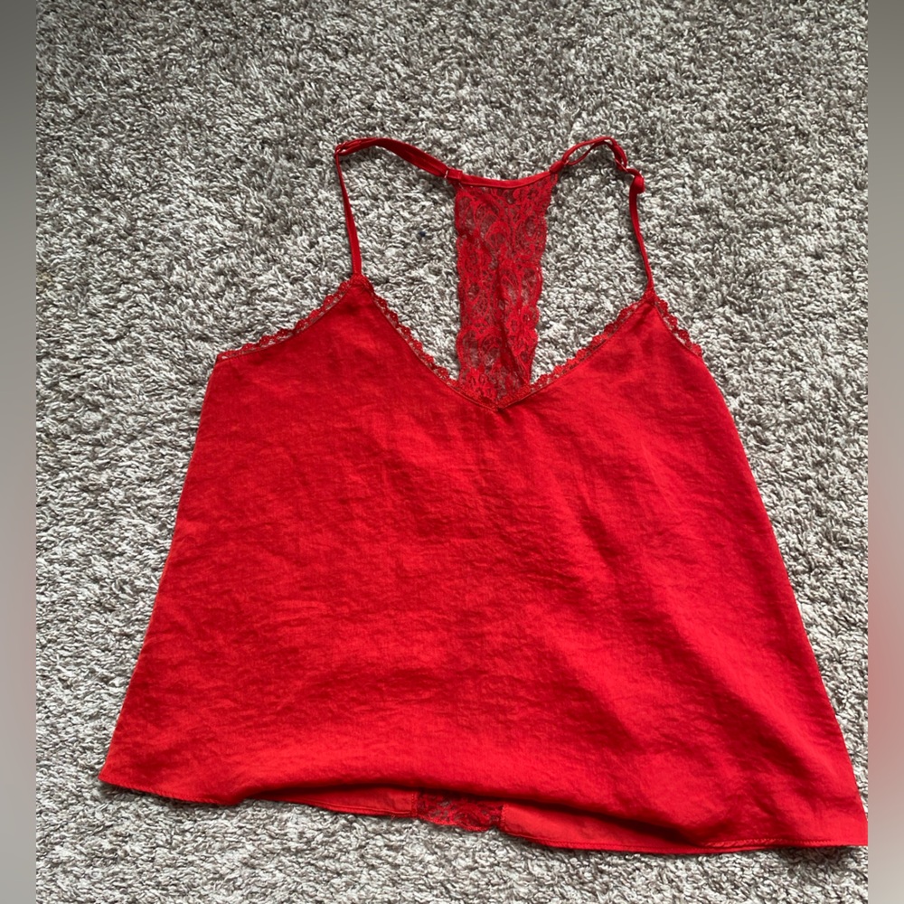 Red Satin and Lace Top